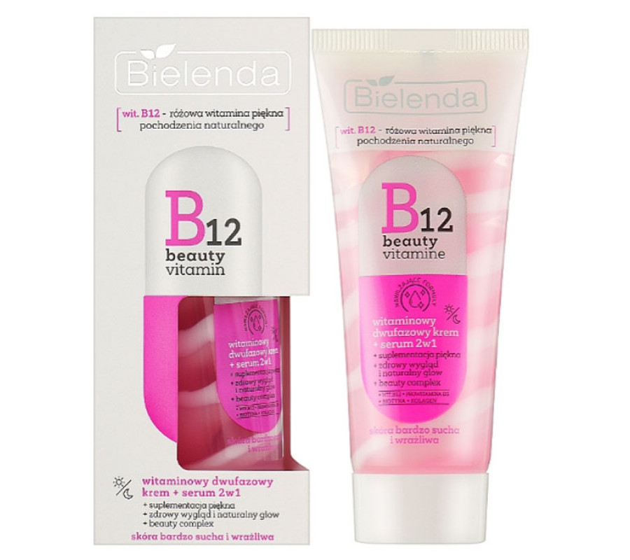 B12 BEAUTY VITAMIN Вітамінний 2-фазний крем + сироватка 2в1 для дня та ночі Bielenda, 45г