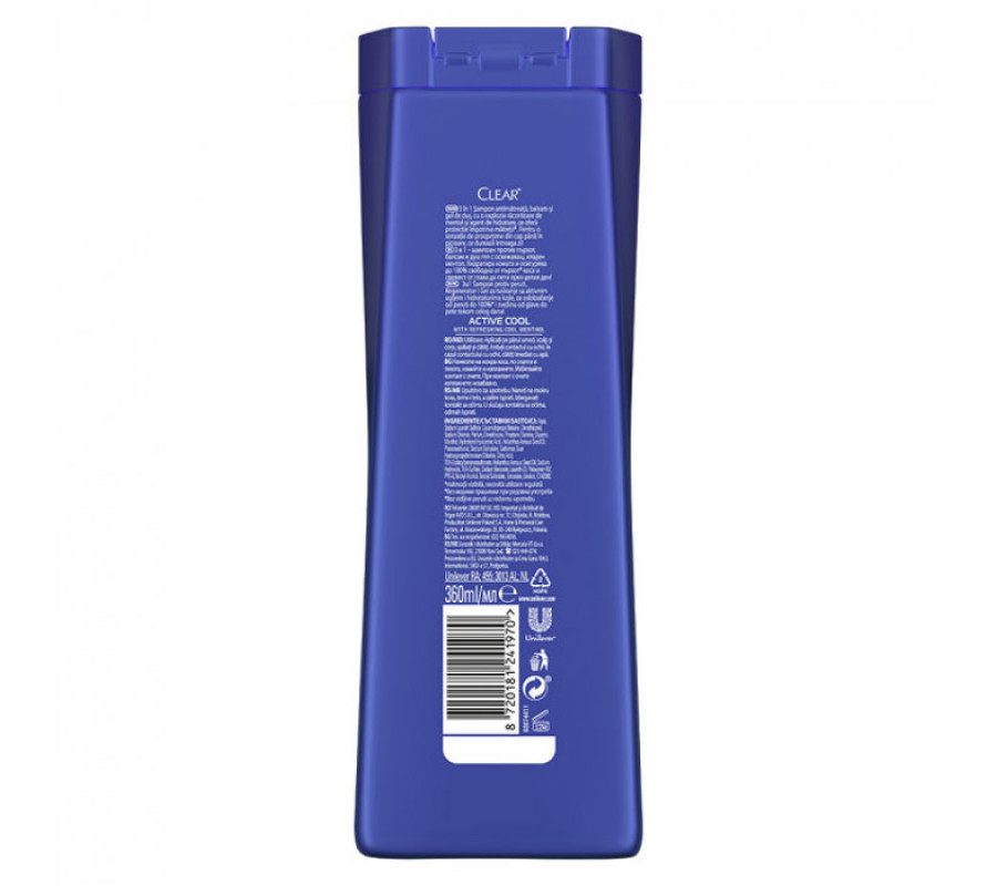 Шампунь, бальзам-ополіскувач, гель для душу для чоловіків 3 в 1 "Свіжість з крижаним ментолом" Clear, 360 мл