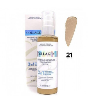 Тональний крем 3в1 з колагеном 3in1 Collagen Whitening Moisture Foundation SPF 15 Enough,№ 21  100 мл