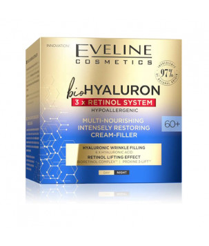 Мультиживильний крем-філер Cosmetics BioHyaluron 3xRetinol System 60+ Eveline Cosmetics, 50 мл
