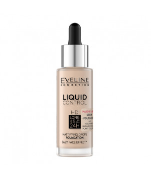 Рідка тональна основа Liquid Control HD Mattifying Drops Foundation Eveline Cosmetics  Soft Porcelain, 32 мл