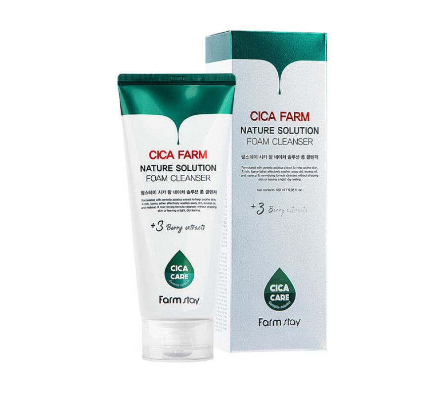 FarmStay Cica Farm Nature Solution Cleansing Foam — пінка для вмивання з азіатською центелою, 180 мл