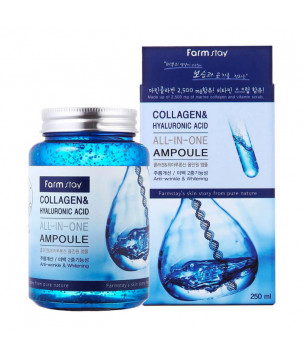 Ампульная сыворотка с коллагеном и гиалуроновой кислотой Collagen & Hyaluronic FarmStay, 250 мл