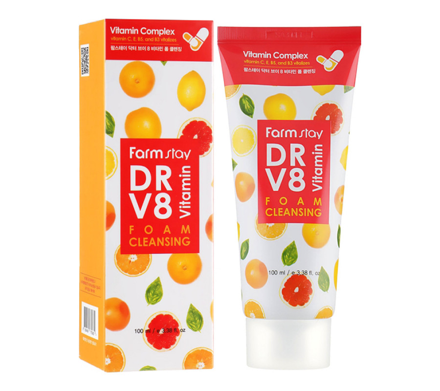 FarmStay Dr-V8 Vitamin Foam Cleansing — вітамінна пінка для очищення шкіри обличчя, 100 мл