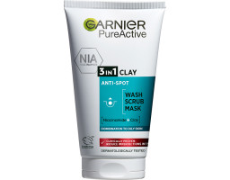 Засіб 3в1 : гель для вмивання, скраб і маска з глиною для шкіри обличчя Garnier, 150 мл