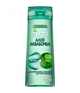 Зміцнюючий шампунь для нормального волосся "Алое Аква Бомба" з рослинним гліцерином і алое Garnier Fructis, 25