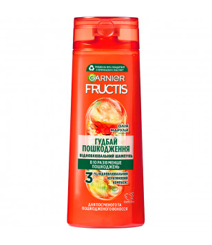 Зміцнюючий шампунь для пошкодженого волосся з рослинним кератином і маслом амли Garnier Fructis, 400 мл