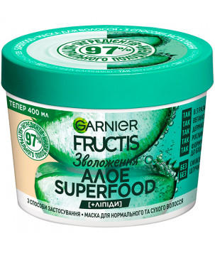 Маска 3 в 1 "Алое", зволоження для нормального і сухого волосся Garnier Fructis, 390 мл