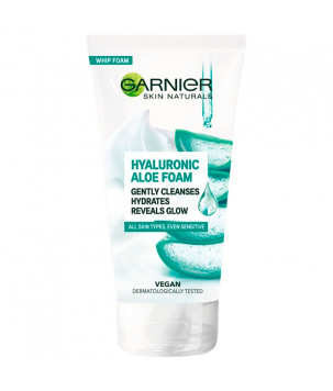 Очищувальна гіалуронова алое-пінка для вмивання нормальної й чутливої шкіри обличчя Garnier, 150 мл