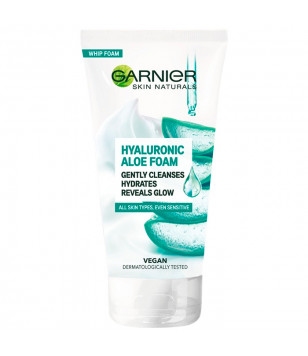 Очищувальна гіалуронова алое-пінка для вмивання нормальної й чутливої шкіри обличчя Garnier, 150 мл