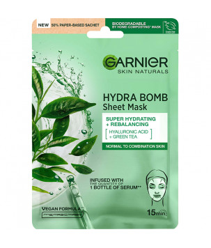 Тканинна маска для нормальної та комбінованої шкіри обличчя "Аква-Бомба" Garnier, 32 г