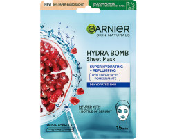 Тканинна маска для обличчя "Зволоження + АкваБомба" з гіалуроновою кислотою і екстрактом граната Garnier, 32 г