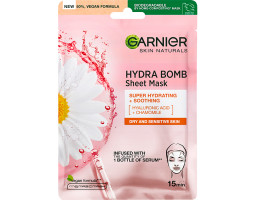 Тканинна маска для обличчя "Зволоження + Комфорт" з гіалуроновою кислотою і екстрактом ромашки Garnier, 32 г