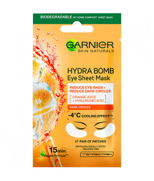 Тканинні патчі під очі "Зволоження + Свіжий погляд" з апельсиновим соком і гіалуроновою кислотою Garnier, 6 г