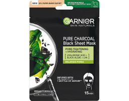 Чорна тканинна маска "Очищувальне вугілля", для шкіри з розширеними порами Garnier, 28 г