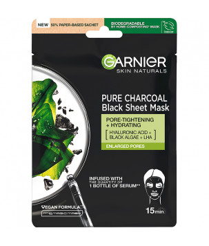 Чорна тканинна маска "Очищувальне вугілля", для шкіри з розширеними порами Garnier, 28 г
