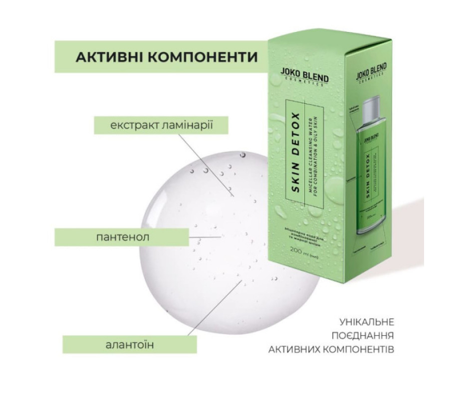 Міцелярна вода для комбінованої та жирної шкіри Skin Detox Joko Blend, 200 мл