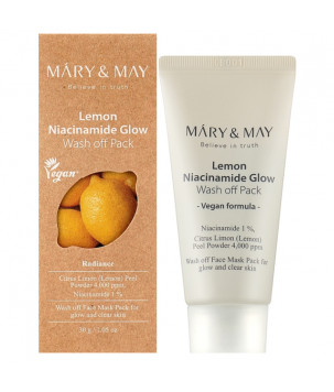 Очищувальна маска для вирівнювання тону шкіри з ніацинамідом Lemon Niacinamide Glow Wash Off Pack Mary & May,