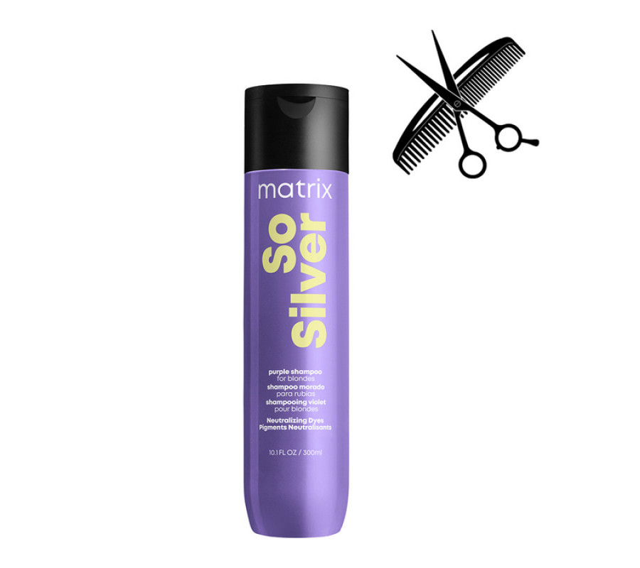Шампунь для нейтралізації небажаного жовтого півтону волосся відтінків блонд So Silver Shampoo Matrix, 300 мл