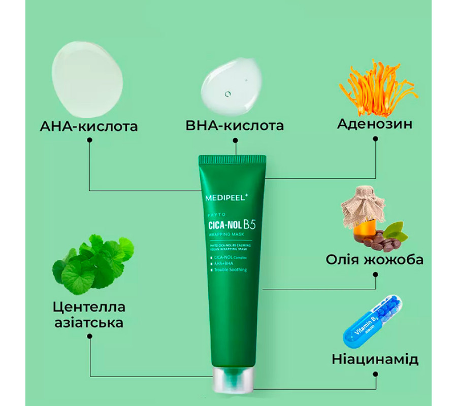 Medi-Peel Phyto Cica-Nol B5 Calming Vegan Wrapping Mask — заспокійлива маска-плівка з центелою, 70 мл