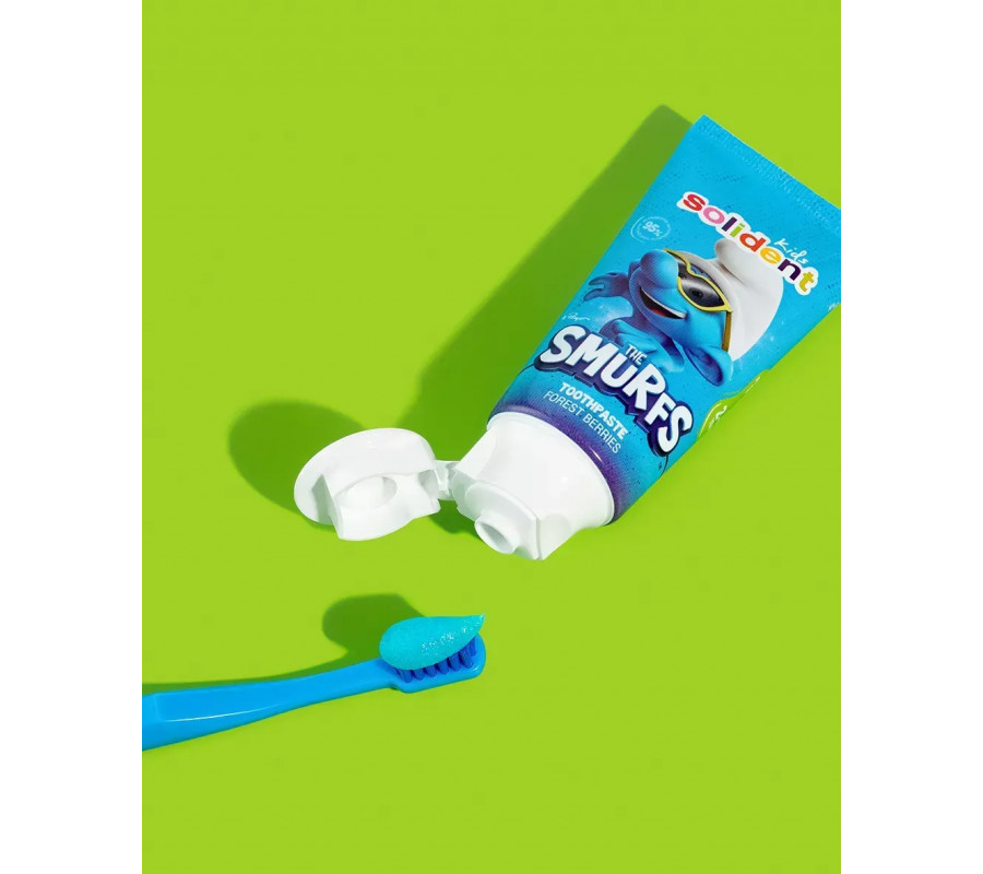 Mr.SCRUBBER Зубна паста Solident Kids The Smurfth з фтором, лісові ягоди, натуральна, 1000 ppm, 50 мл