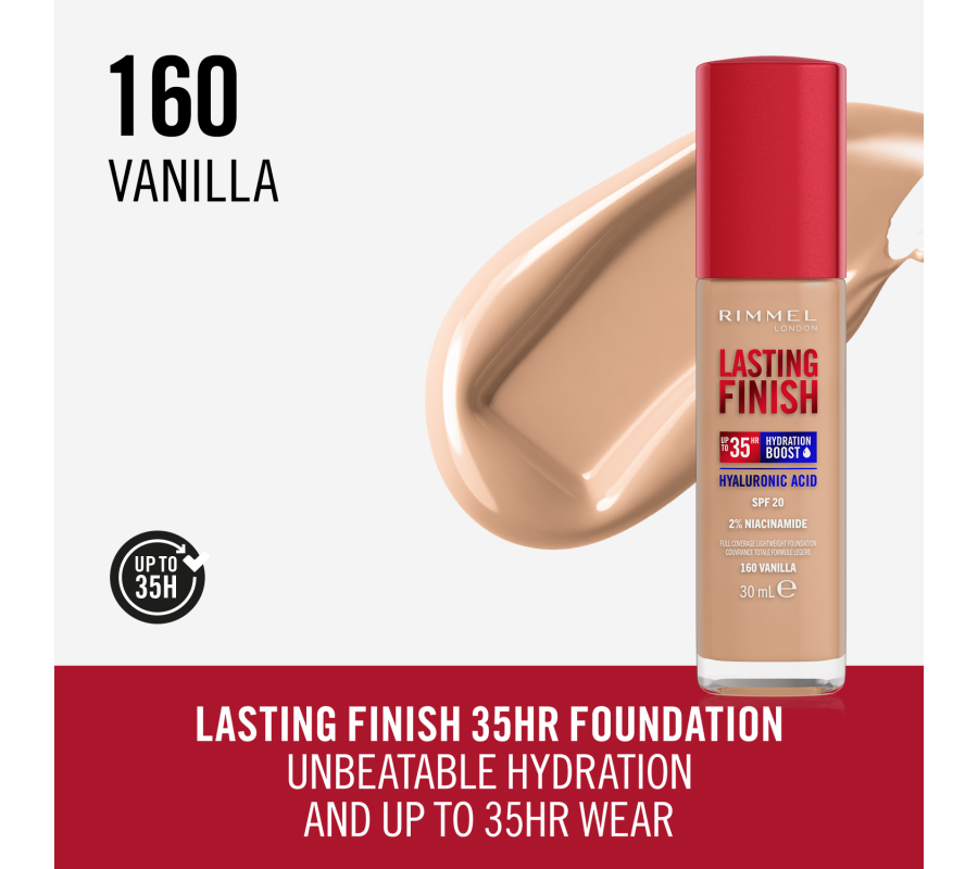 Тональна основа Lasting Finish Full Coverage Lightweight Foundation Rimmel London (160) Vanilla, 30 мл