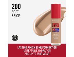 Тональна основа Lasting Finish Full Coverage Lightweight Foundation Rimmel London (200) Soft Beige, 30 мл