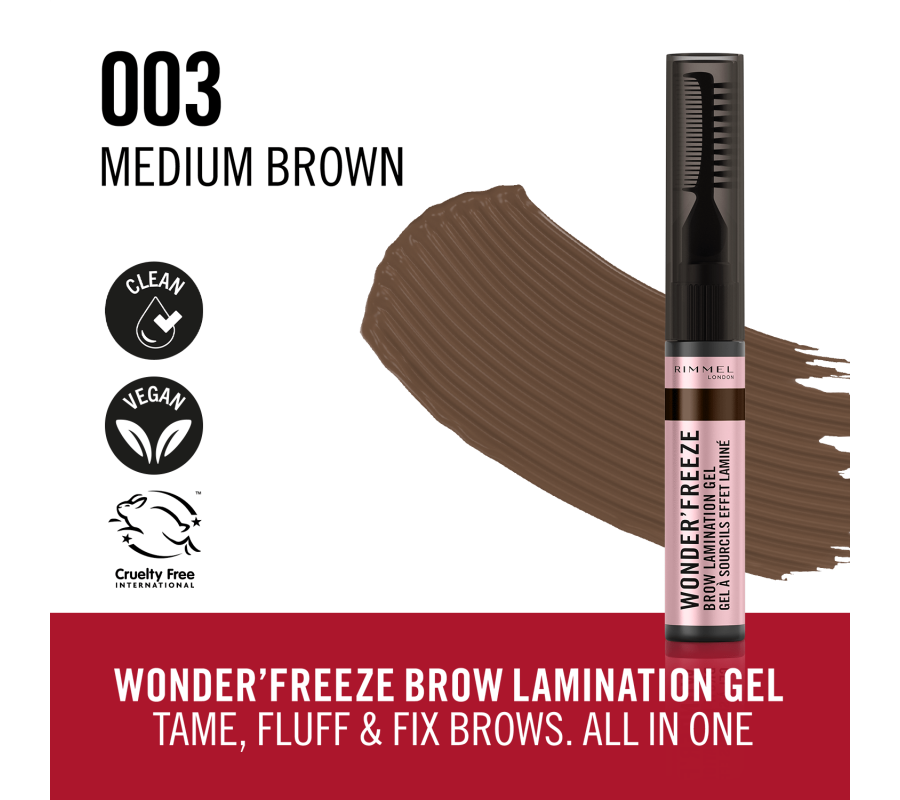 Гель для ламінування брів Wonder'Freeze Brow Lamination Gel Rimmel London 003 (Medium brown), 6 г