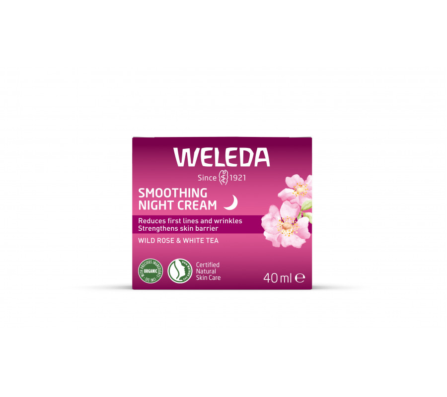Weleda Wild Rose White Tea Smoothing Night Cream — разглаживающий ночной крем с дикой розой и белым чаем, 40 мл