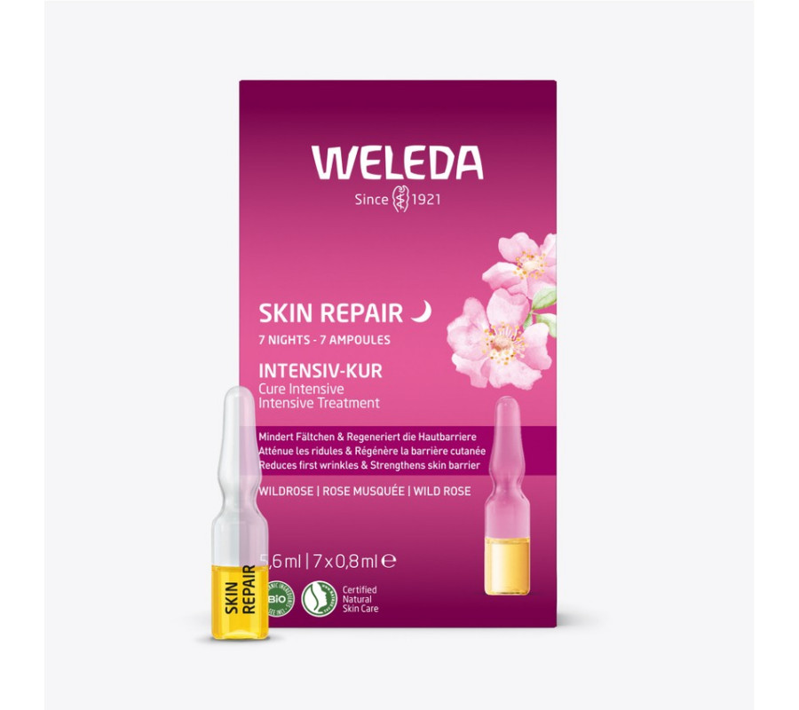 Weleda Wildrose Skin Repair Intensiv-K — розгладжувальні ампули-концентрат для нічного догляду, 7×0.8 мл