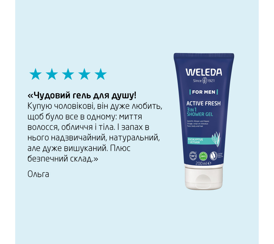 Weleda Men Energizing Shower Gel — чоловічий актив-гель для душу, 200 мл