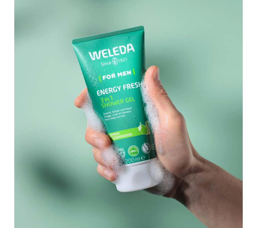 Weleda For Men Energy Fresh 3in1 Shower Gel — чоловічий гель 3 в 1 для тіла, обличчя та волосся, 200 мл