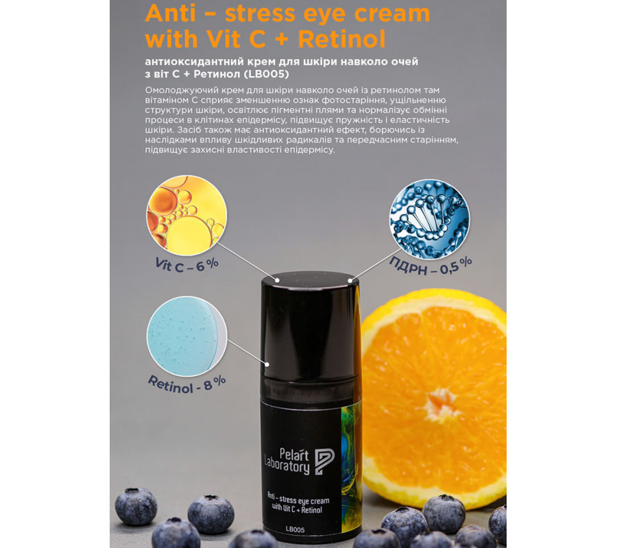 Крем антиоксидантний для шкіри навколо очей, з вітаміном С та ретинолом Anti–stress Eye Cream With Vit C + Ret