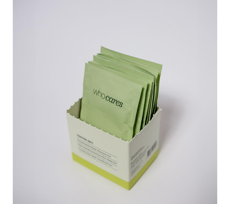 Набор миниатюр для сухих и поврежденных волос Tester Set Who Cares, 10  мл х 9