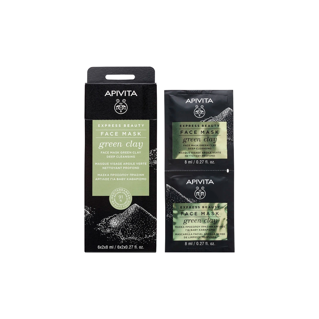 Apivita Маска для обличчя із зеленою глиною «Глибоке очищення» Express Beauty Face Mask Green Clay, 2x8 мл
