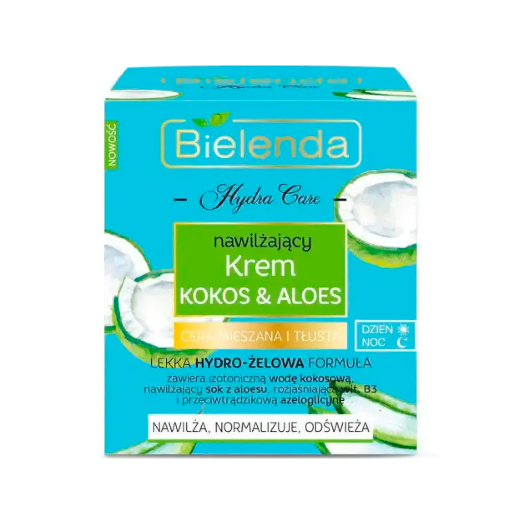 Bielenda Крем для обличчя Hydra Care зволожуючий Кокос та Алое для комбінованої та жирної шкіри, 50 мл