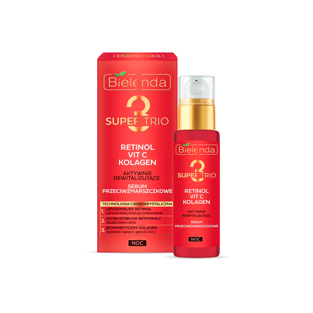 Bielenda Сироватка нічна активно відновлююча проти зморшок SUPER TRIO RETINOL, VIT C, COLLAGEN, 30 мл