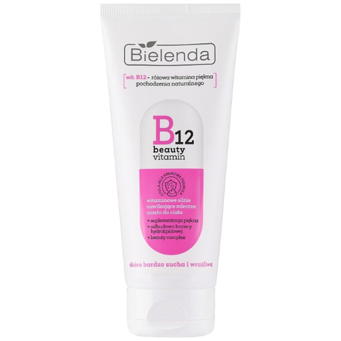 B12 BEAUTY VITAMIN Високозволожуюче молочне масло для тіла з вітамінами Bielenda, 200 мл