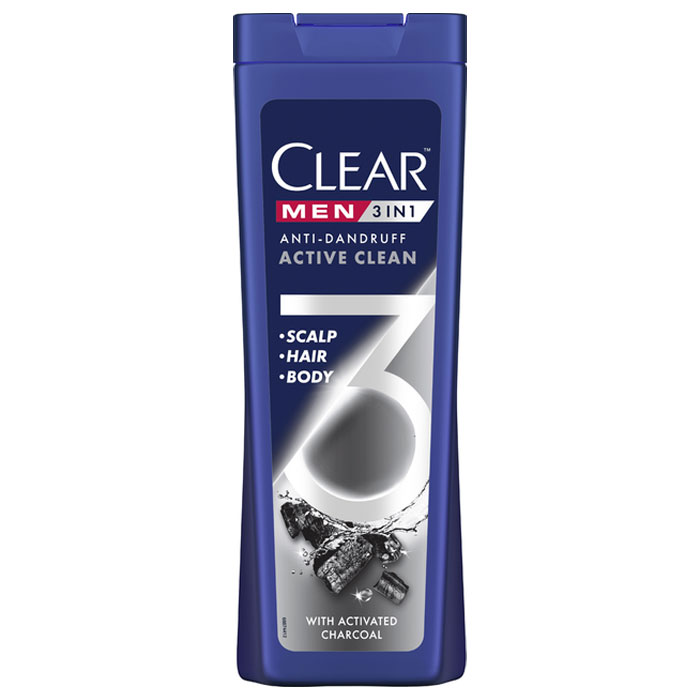 Шампунь, бальзам-ополіскувач, гель для душу для чоловіків 3 в 1 "Очищення з активованим вугіллям" Clear, 360 м