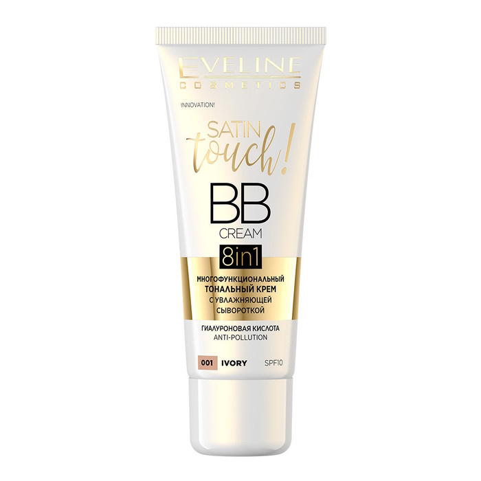 Багатофункціональний тональний крем  8in1 Satin Touch BB Cream SPF10 Eveline Cosmetics 001 -  Ivory, 30 мл