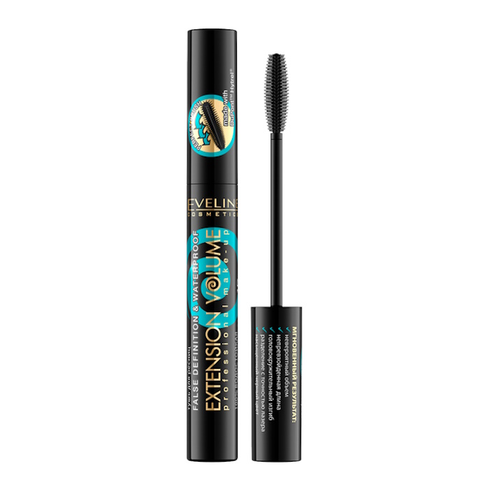 Водостойкая тушь для объема ресниц 4D Extension Volume&Waterprof Mascara Eveline Cosmetics Black, 10