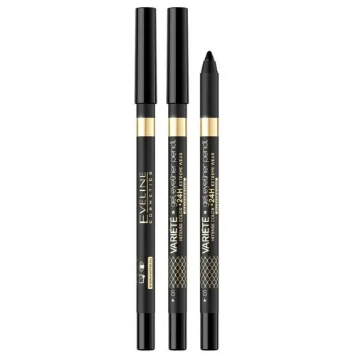Водостійкий гелевий олівець для очей Variete Gel Eyeliner Pencil Waterproof Eveline Cosmetics  01 - Pure Black