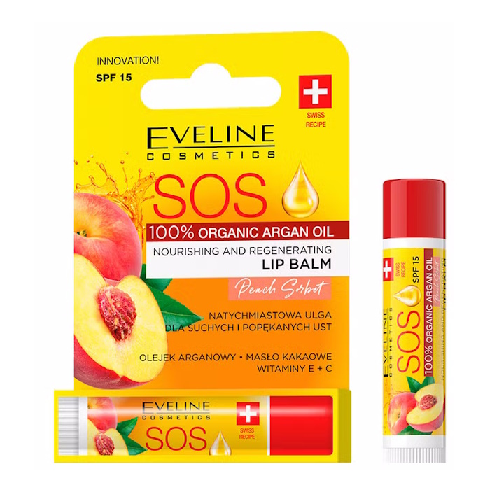 Живильно-відновлювальний бальзам для губ "Персик" Eveline Cosmetics прозорий , 4.2 г