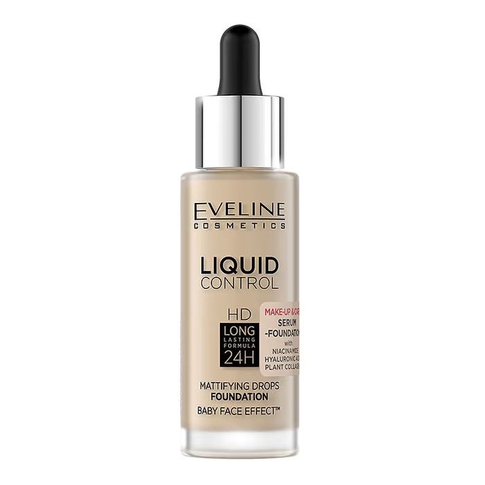 Рідка тональна основа Liquid Control HD Mattifying Drops Foundation Eveline Cosmetics 015 - Light Vanila, 32 м