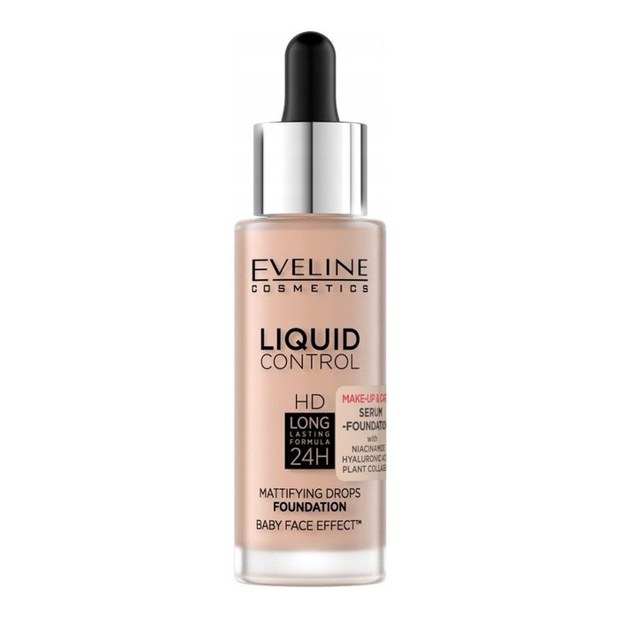 Рідка тональна основа Liquid Control HD Mattifying Drops Foundation Eveline Cosmetics 003- Ivory Beige, 32 мл