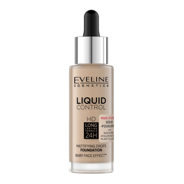 Рідка тональна основа Liquid Control HD Mattifying Drops Foundation Eveline Cosmetics  035 -  Natural, 32 мл