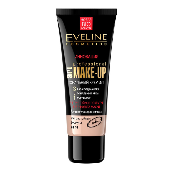 Ультрастійкий тональний крем 3в1 SPF10 Eveline Cosmetics  світло-бежевий, 30 мл