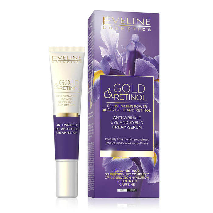 Крем-сироватка проти зморшок для шкіри навколо очей Gold And Retinol Eye Cream Eveline Cosmetics, 20 мл