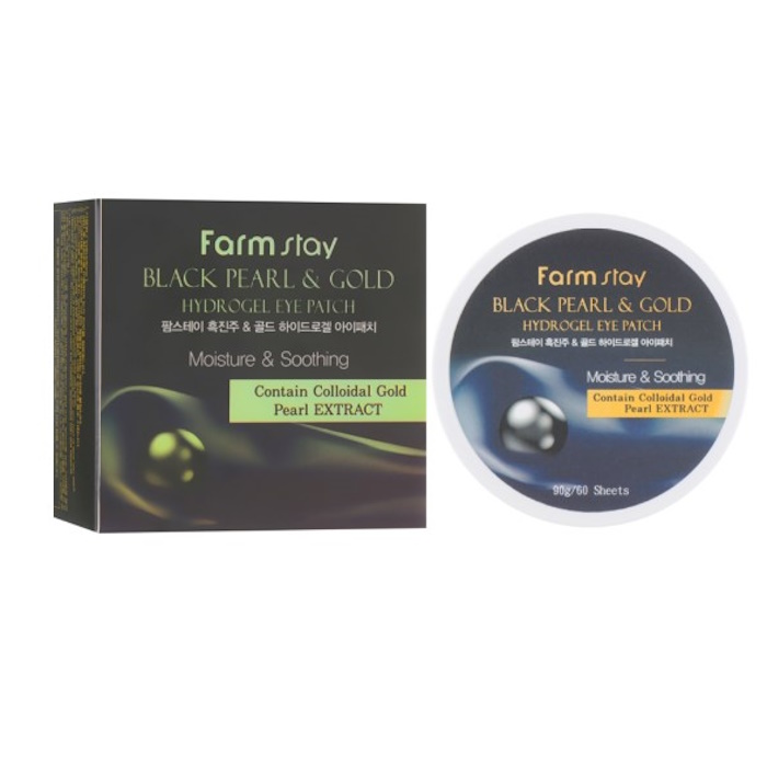 Гидрогелевые патчи «Черный жемчуг и золото» Black Pearl & Gold Hydrogel Eye Patch FarmStay, 60шт