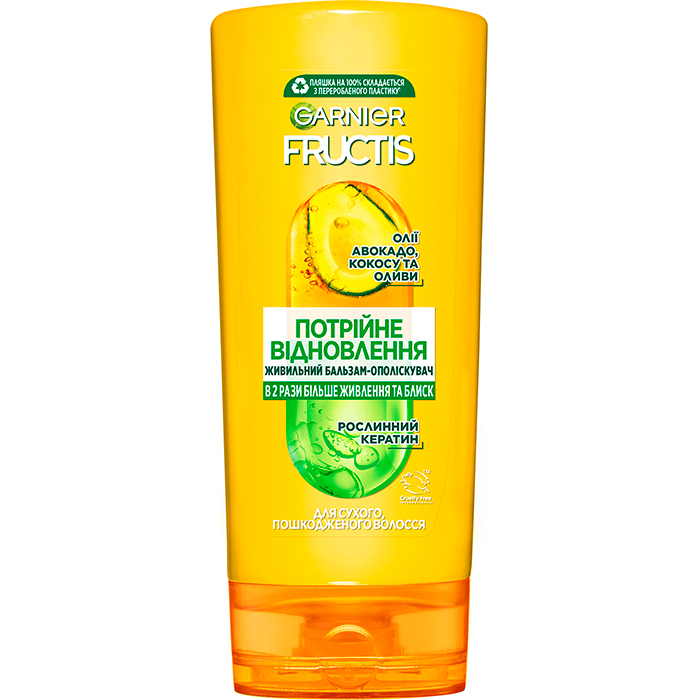 Garnier Fructis «Потрійне Відновлення» — зміцнювальний бальзам-ополіскувач для сухого волосся, 200 мл
